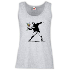 Canottiera Donna - J102  Street Art Banksy Lancio mazzo di fiori