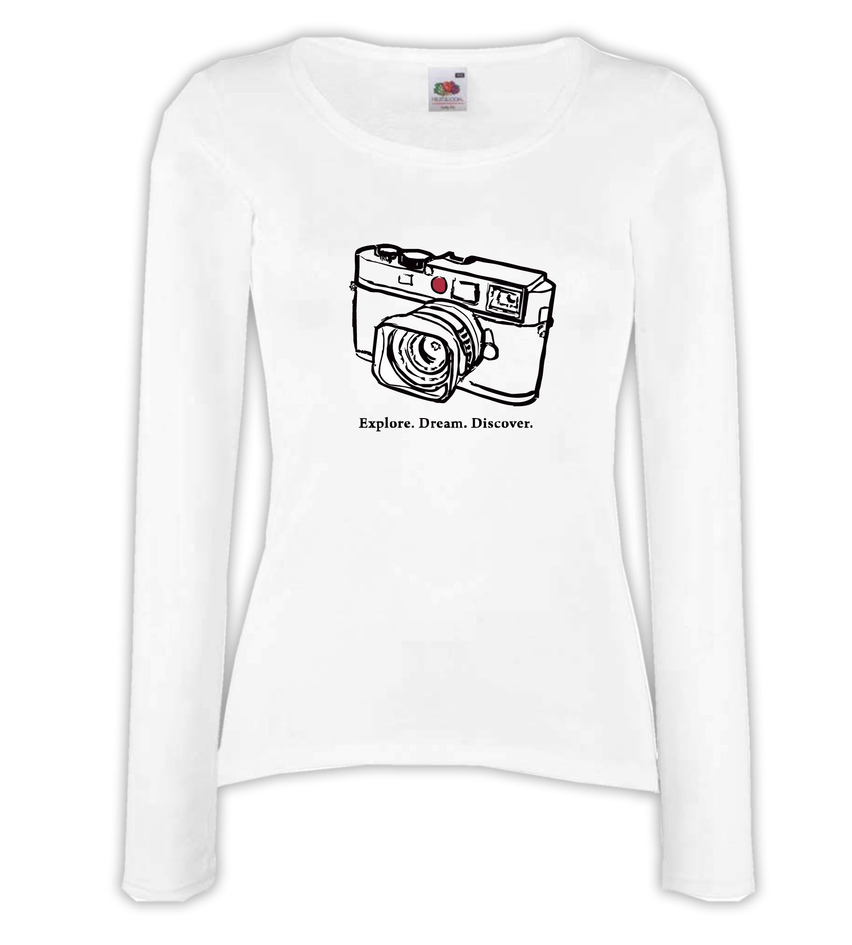 T-shirt manica lunga donna - J125 Explore Dream Discover Macchina Fotografica Foto 1 T-shirt manica lunga donna - J125 Explore Dream Discover Macchina Fotografica Foto