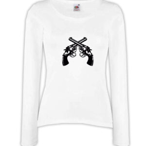 T-shirt manica lunga donna - J136 Pistole incrociate Guns Proiettili Armi da fuoco